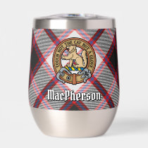 Clan MacPherson Crest over Hunting Tartan Thermal Wine Tumbler