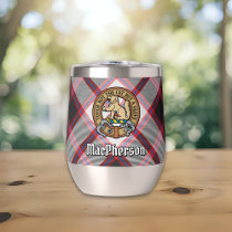 Clan MacPherson Crest over Hunting Tartan Thermal Wine Tumbler