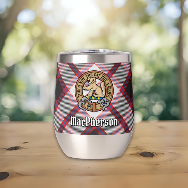 Clan MacPherson Crest over Hunting Tartan Thermal Wine Tumbler (Creator Uploaded)
