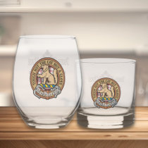 Clan MacPherson Crest over Hunting Tartan Whiskey Glass