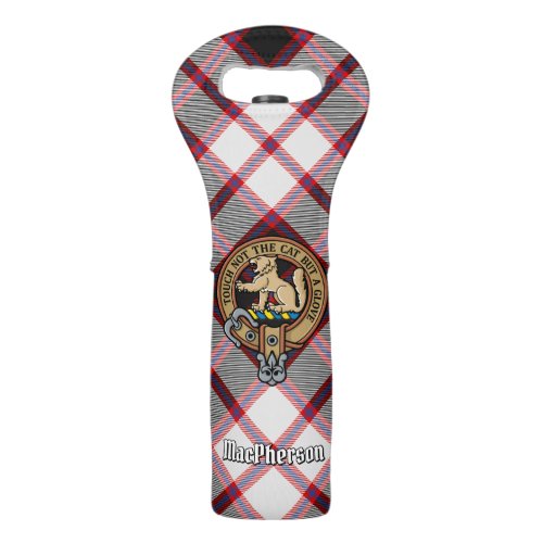 Clan MacPherson Crest over Hunting Tartan Wine Bag