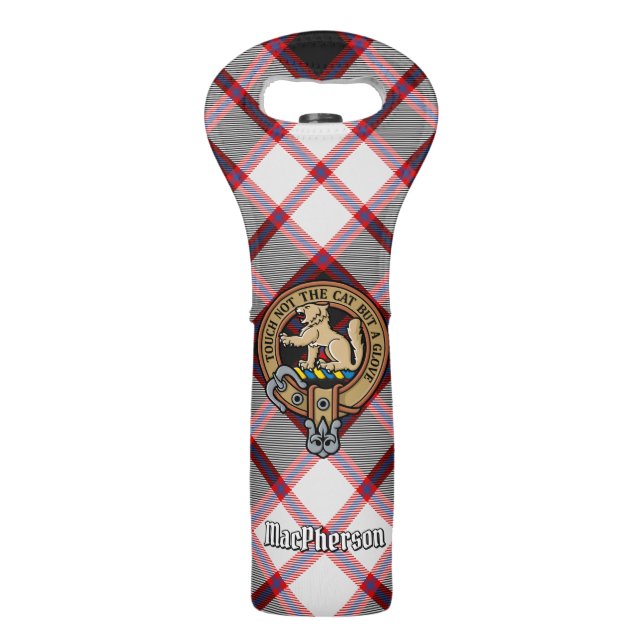Clan MacPherson Crest over Hunting Tartan Wine Bag (Front)