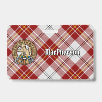 Clan MacPherson Crest over Red Dress Tartan Badge