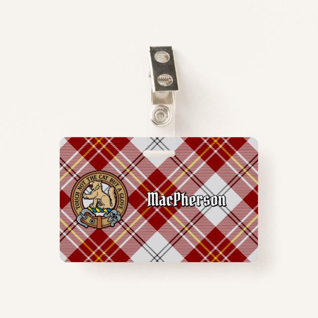 Clan MacPherson Crest over Red Dress Tartan Badge (Front with Clip)