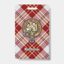 Clan MacPherson Crest over Red Dress Tartan Badge