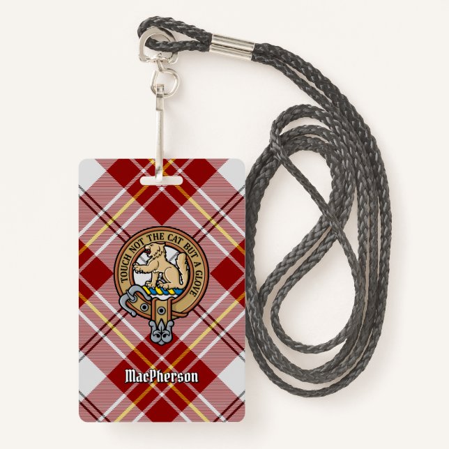 Clan MacPherson Crest over Red Dress Tartan Badge (Front with Lanyard)