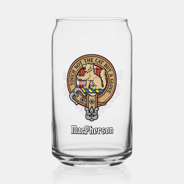 Clan MacPherson Crest over Red Dress Tartan Can Glass (Front)