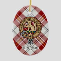 Clan MacPherson Crest over Red Dress Tartan Ceramic Ornament
