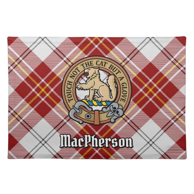 Clan MacPherson Crest over Red Dress Tartan Cloth Placemat (Front)