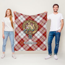 Clan MacPherson Crest over Red Dress Tartan Fleece Blanket