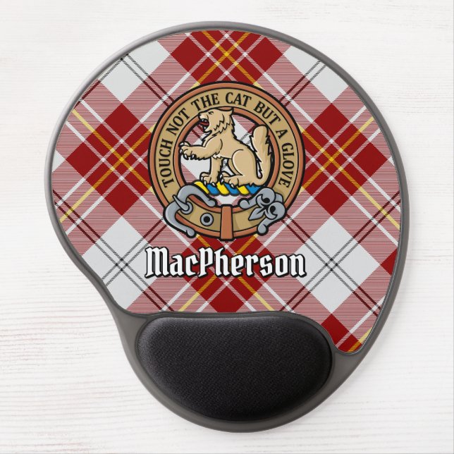 Clan MacPherson Crest over Red Dress Tartan Gel Mouse Pad (Front)