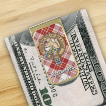 Clan MacPherson Crest over Red Dress Tartan Gold Finish Money Clip