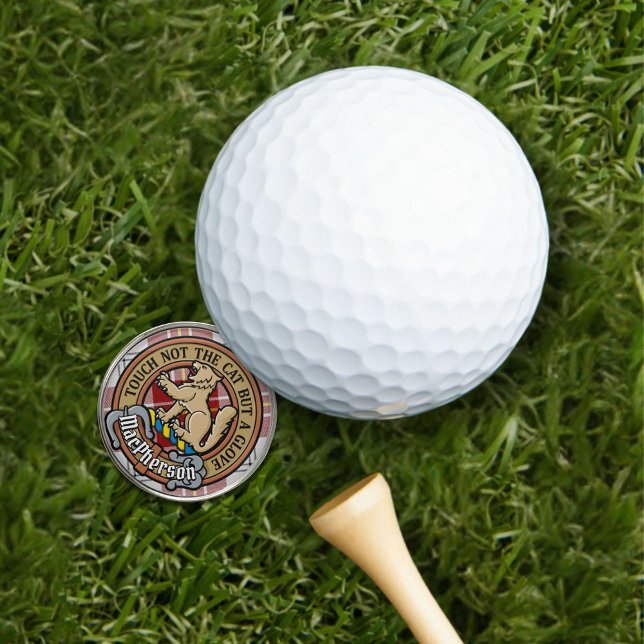 Clan MacPherson Crest over Red Dress Tartan Golf Ball Marker (Creator Uploaded)