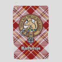 Clan MacPherson Crest over Red Dress Tartan Golf Towel