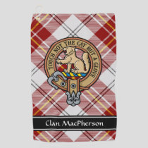 Clan MacPherson Crest over Red Dress Tartan Golf Towel