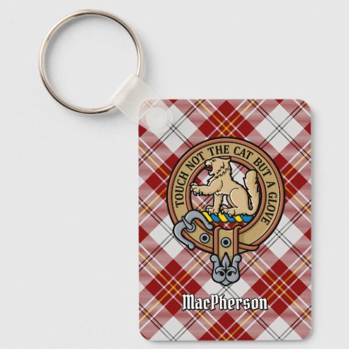 Clan MacPherson Crest over Red Dress Tartan Keychain