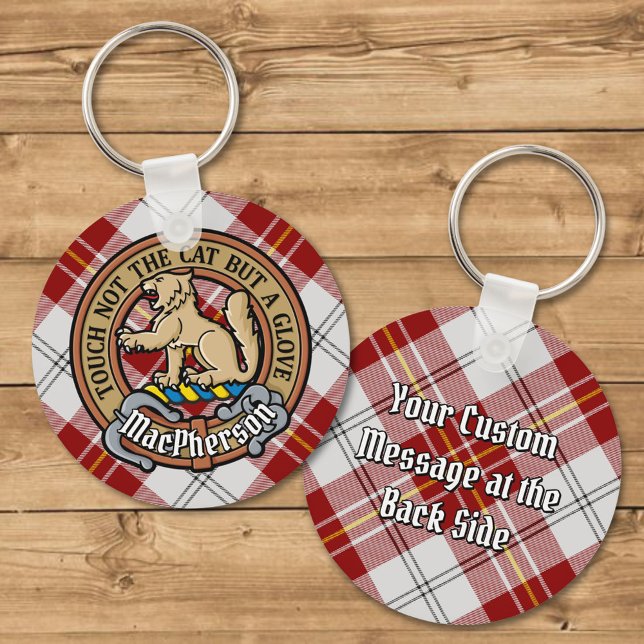 Clan MacPherson Crest over Red Dress Tartan Keychain (Creator Uploaded)