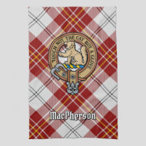 Clan MacPherson Crest over Red Dress Tartan Kitchen Towel