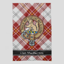 Clan MacPherson Crest over Red Dress Tartan Kitchen Towel