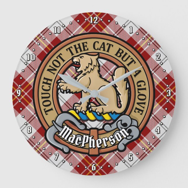 Clan MacPherson Crest over Red Dress Tartan Large Clock (Front)