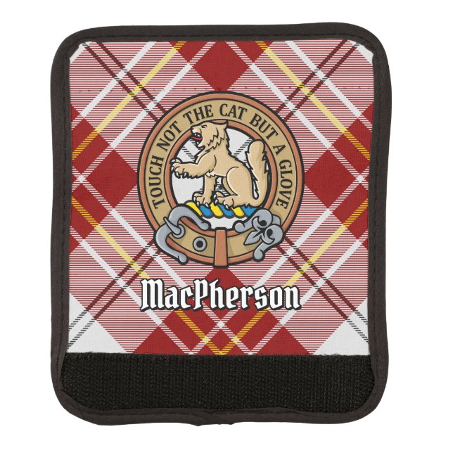 Clan MacPherson Crest over Red Dress Tartan Luggage Handle Wrap (Front)