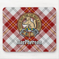 Clan MacPherson Crest over Red Dress Tartan Mouse Pad