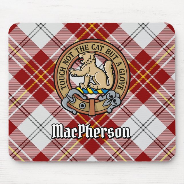 Clan MacPherson Crest over Red Dress Tartan Mouse Pad (Front)