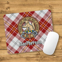 Clan MacPherson Crest over Red Dress Tartan Mouse Pad
