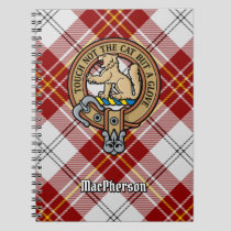 Clan MacPherson Crest over Red Dress Tartan Notebook