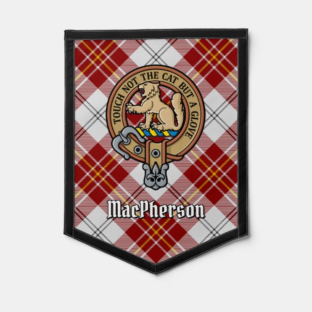 Clan MacPherson Crest over Red Dress Tartan Pennant (Front)