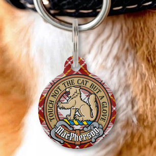 Clan MacPherson Crest over Red Dress Tartan Pet ID Tag