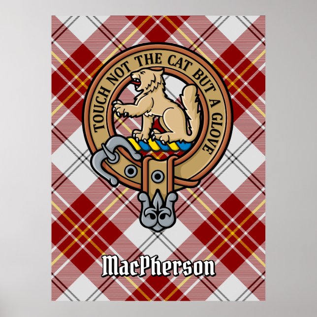 Clan MacPherson Crest over Red Dress Tartan Poster (Front)