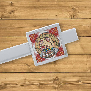 Clan MacPherson Crest over Red Dress Tartan Silver Finish Tie Bar