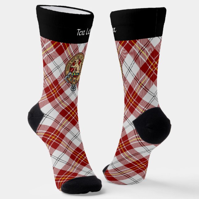Clan MacPherson Crest over Red Dress Tartan Socks (Angled)