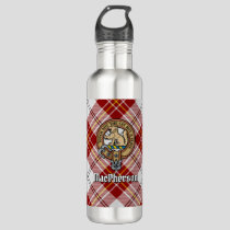 Clan MacPherson Crest over Red Dress Tartan Stainless Steel Water Bottle