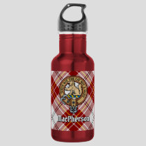 Clan MacPherson Crest over Red Dress Tartan Stainless Steel Water Bottle