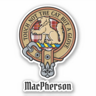 Clan MacPherson Crest over Red Dress Tartan Sticker