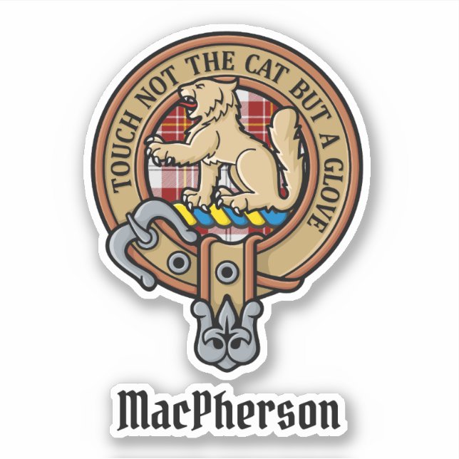 Clan MacPherson Crest over Red Dress Tartan Sticker (Front)