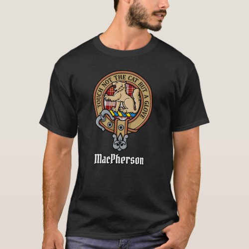 Clan MacPherson Crest over Red Dress Tartan T_Shirt