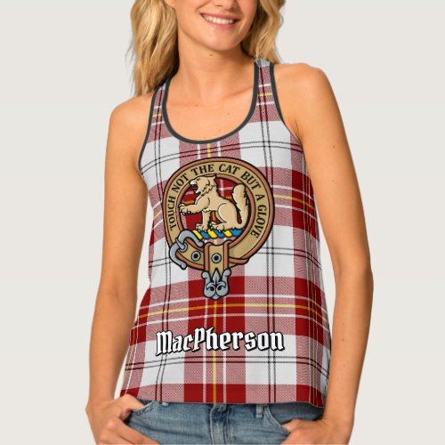 Clan MacPherson Crest over Red Dress Tartan Tank Top