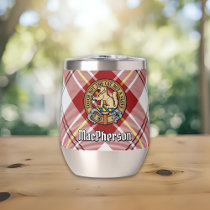 Clan MacPherson Crest over Red Dress Tartan Thermal Wine Tumbler