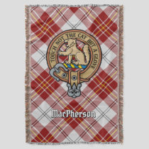 Clan MacPherson Crest over Red Dress Tartan Throw Blanket