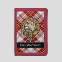 Clan MacPherson Crest over Red Dress Tartan Trifold Wallet