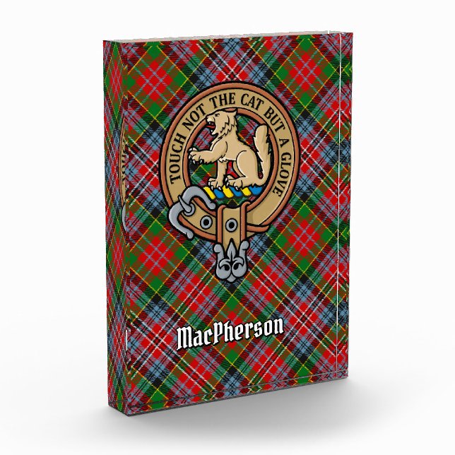 Clan MacPherson Crest over Tartan Acrylic Award (Left)