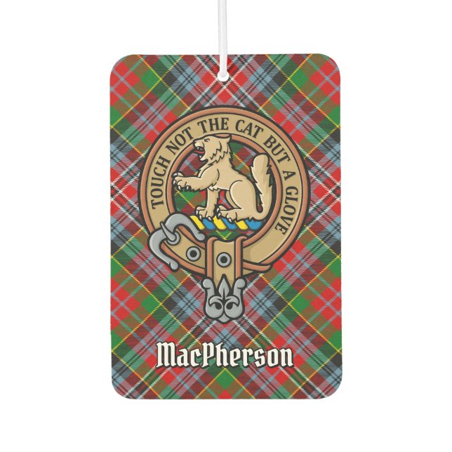 Clan MacPherson Crest over Tartan Air Freshener (Front)
