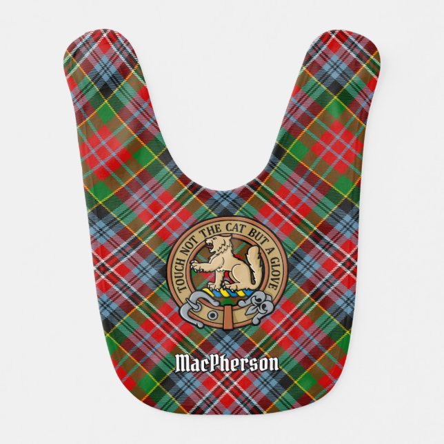 Clan MacPherson Crest over Tartan Baby Bib (Front)