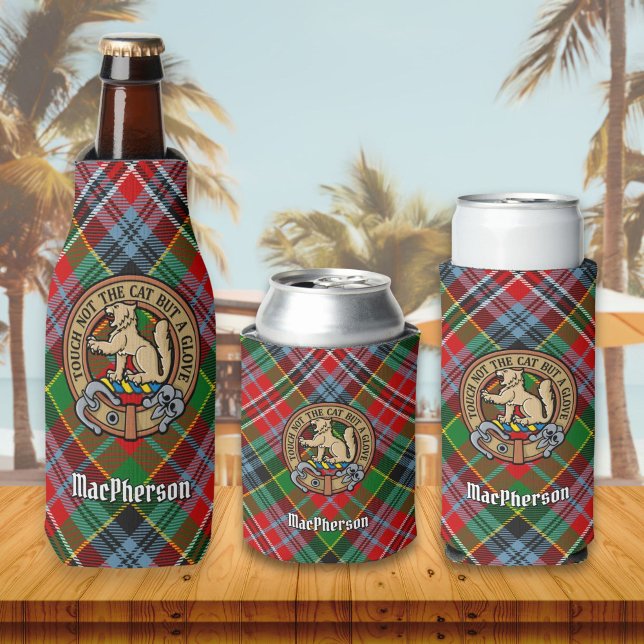 Clan MacPherson Crest over Tartan Bottle Cooler (Creator Uploaded)