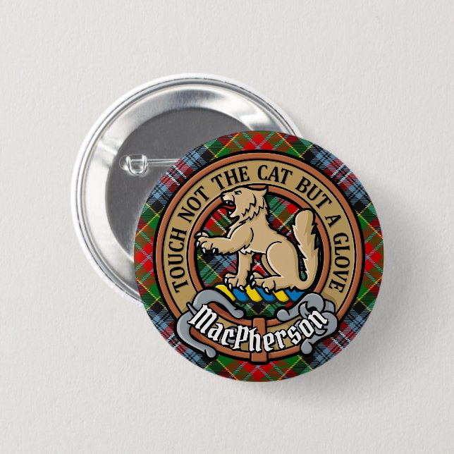 Clan MacPherson Crest over Tartan Button (Front & Back)