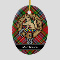 Clan MacPherson Crest over Tartan Ceramic Ornament