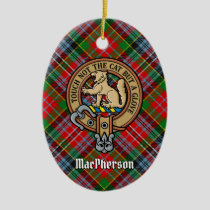 Clan MacPherson Crest over Tartan Ceramic Ornament